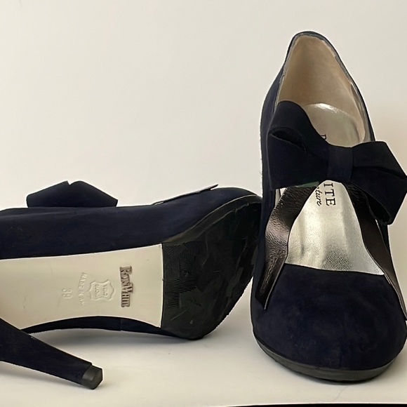 Ron White, Navy Blue suede (39), made in Italy, heels with bow - Picture 5 of 9